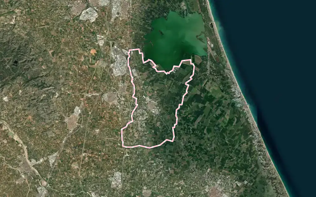 Vista satélite de Sollana con su contorno administrativo