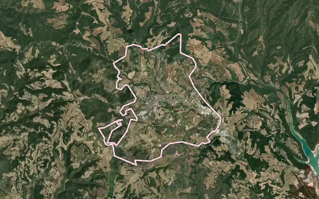 Vista satélite de Solsona con su contorno administrativo