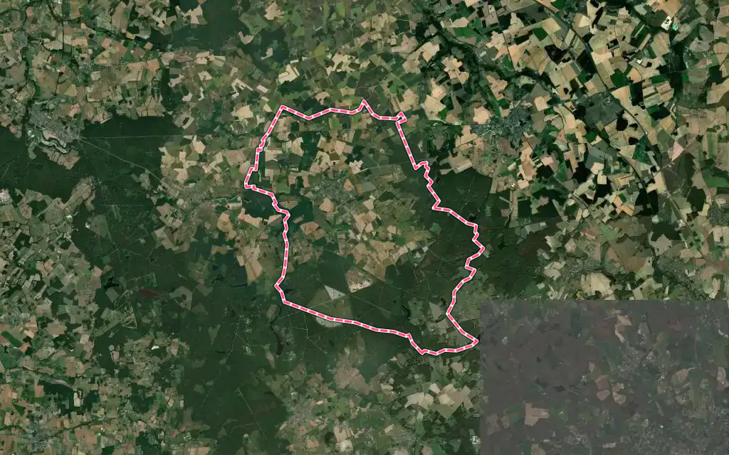 Vue satellite de Sonzay avec ses contours administratifs