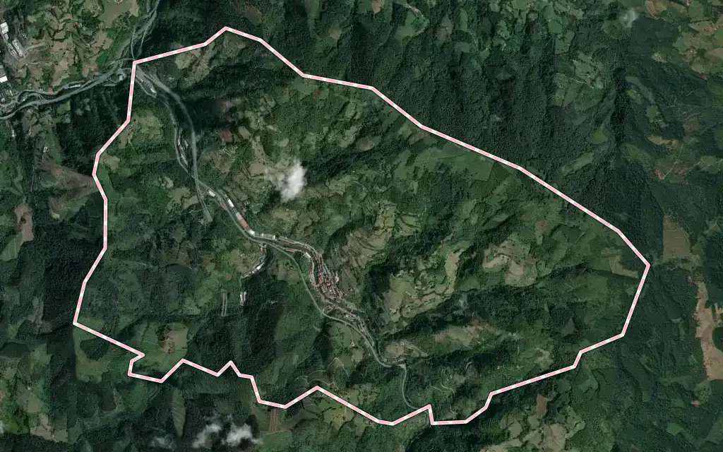 Vista satélite de Soraluze-Placencia de las Armas con su contorno administrativo