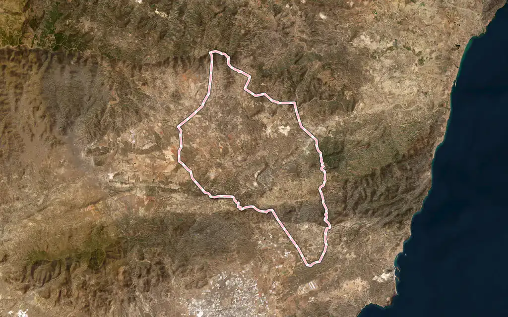 Vista satélite de Sorbas con su contorno administrativo