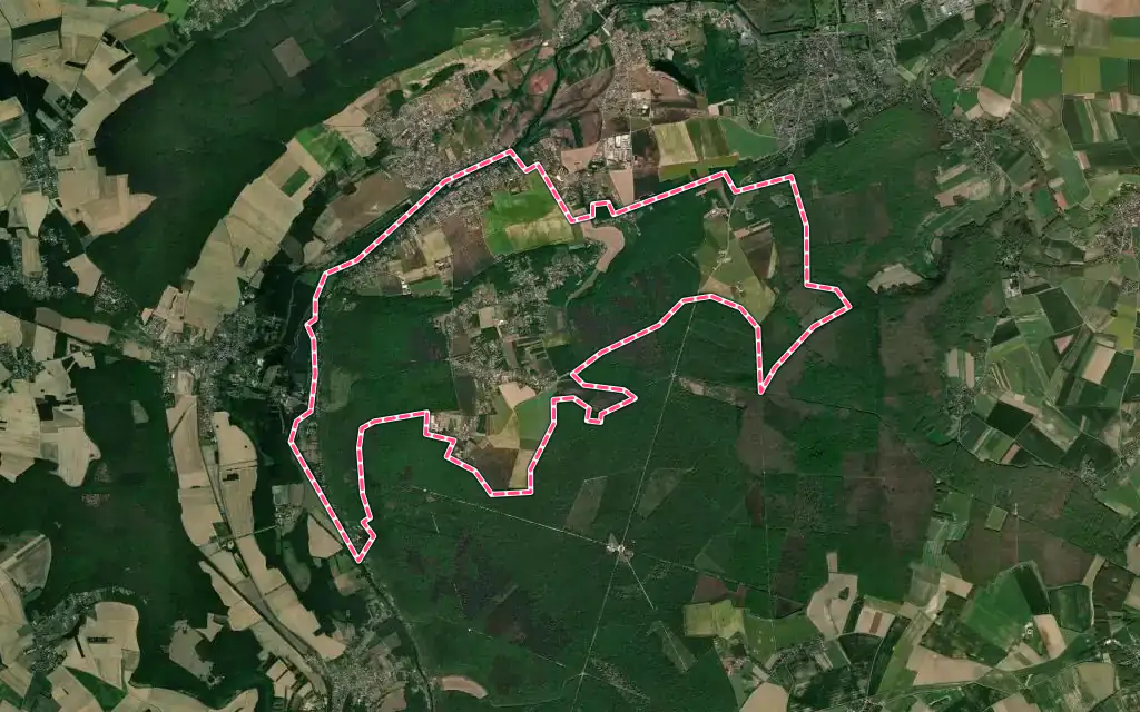 Vue satellite de Sorel-Moussel avec ses contours administratifs