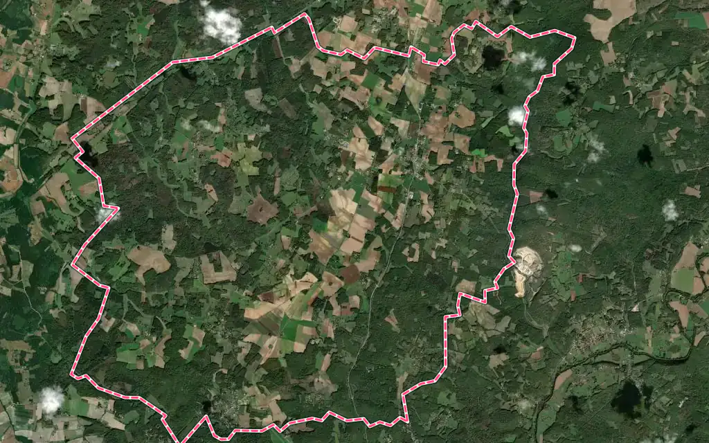 Vue satellite de Sorges et Ligueux en Périgord avec ses contours administratifs