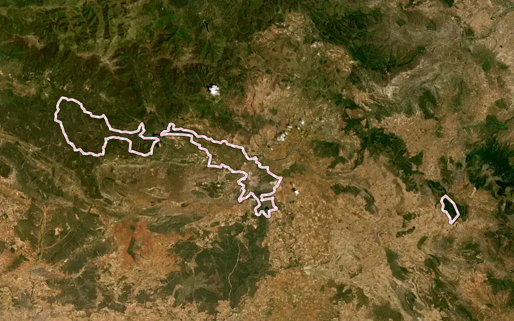 Vista satélite de Soria con su contorno administrativo