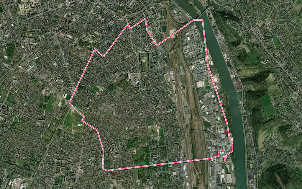 Vue satellite de Sotteville-lès-Rouen avec ses contours administratifs
