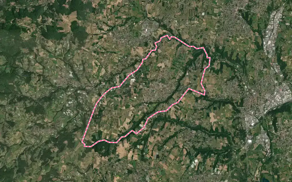 Vue satellite de Soucieu-en-Jarrest avec ses contours administratifs