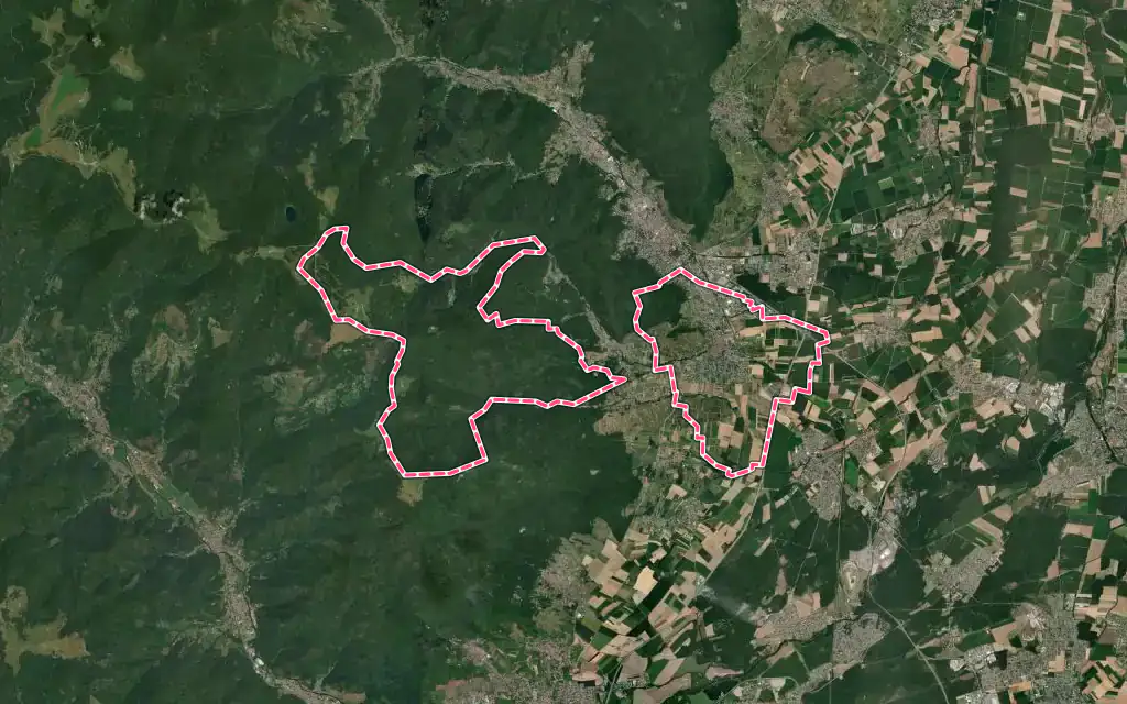 Vue satellite de Soultz-Haut-Rhin avec ses contours administratifs