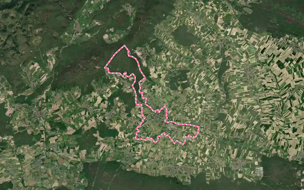 Vue satellite de Soultz-sous-Forêts avec ses contours administratifs