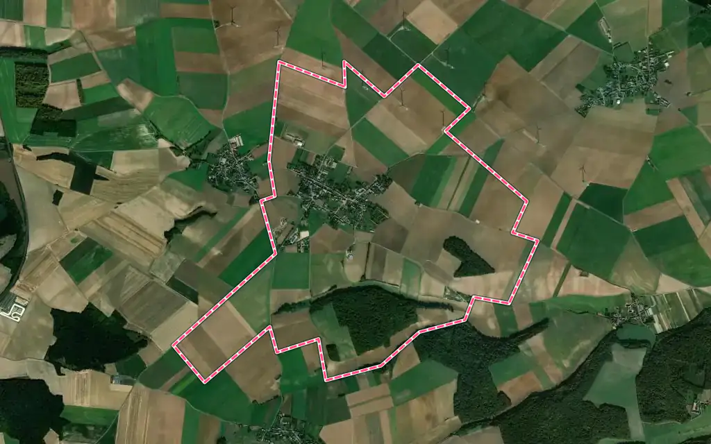 Vue satellite de Sourdon avec ses contours administratifs