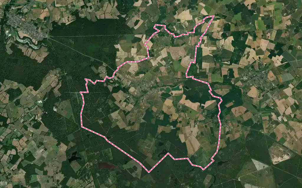 Vue satellite de Souvigné avec ses contours administratifs