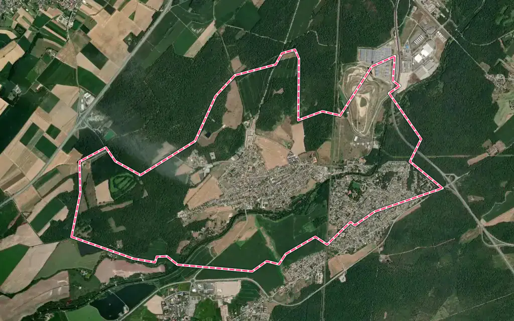 Vue satellite de Staffelfelden avec ses contours administratifs