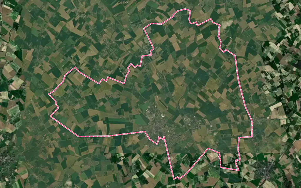 Vue satellite de Steenvoorde avec ses contours administratifs