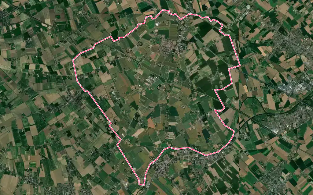 Vue satellite de Steenwerck avec ses contours administratifs