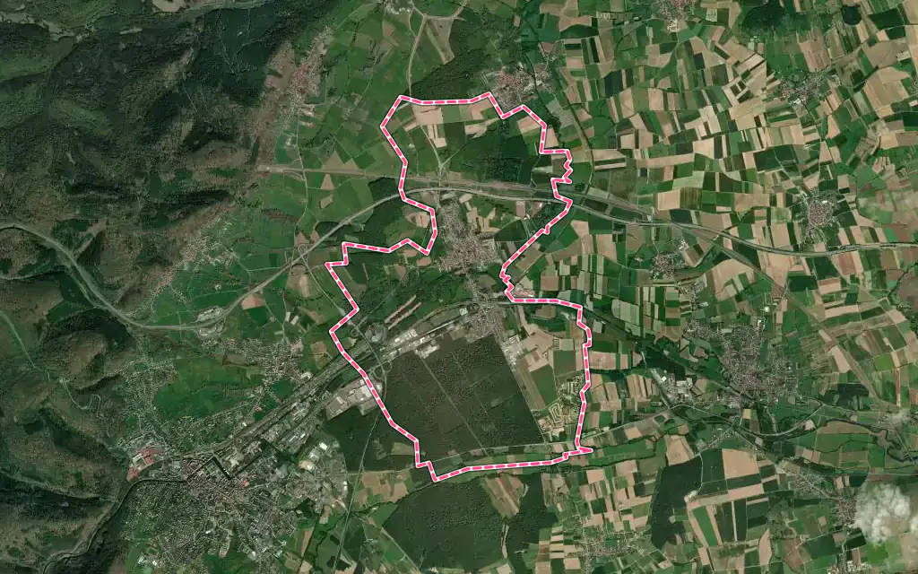 Vue satellite de Steinbourg avec ses contours administratifs