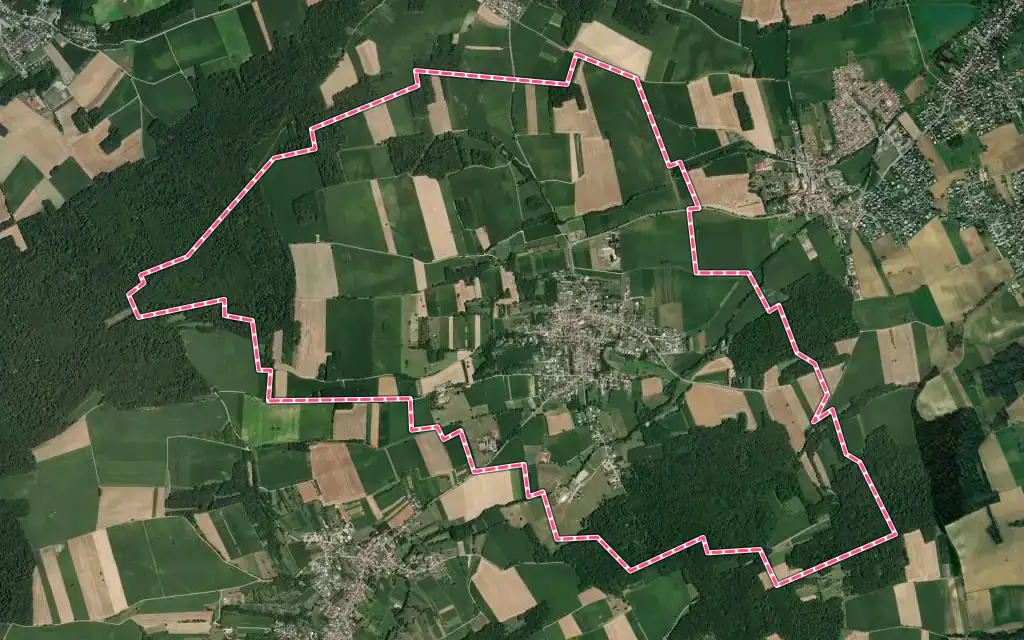 Vue satellite de Steinbrunn-le-Bas avec ses contours administratifs