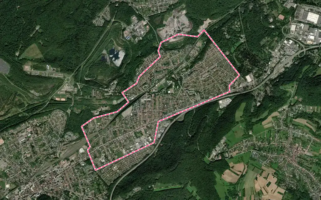 Vue satellite de Stiring-Wendel avec ses contours administratifs