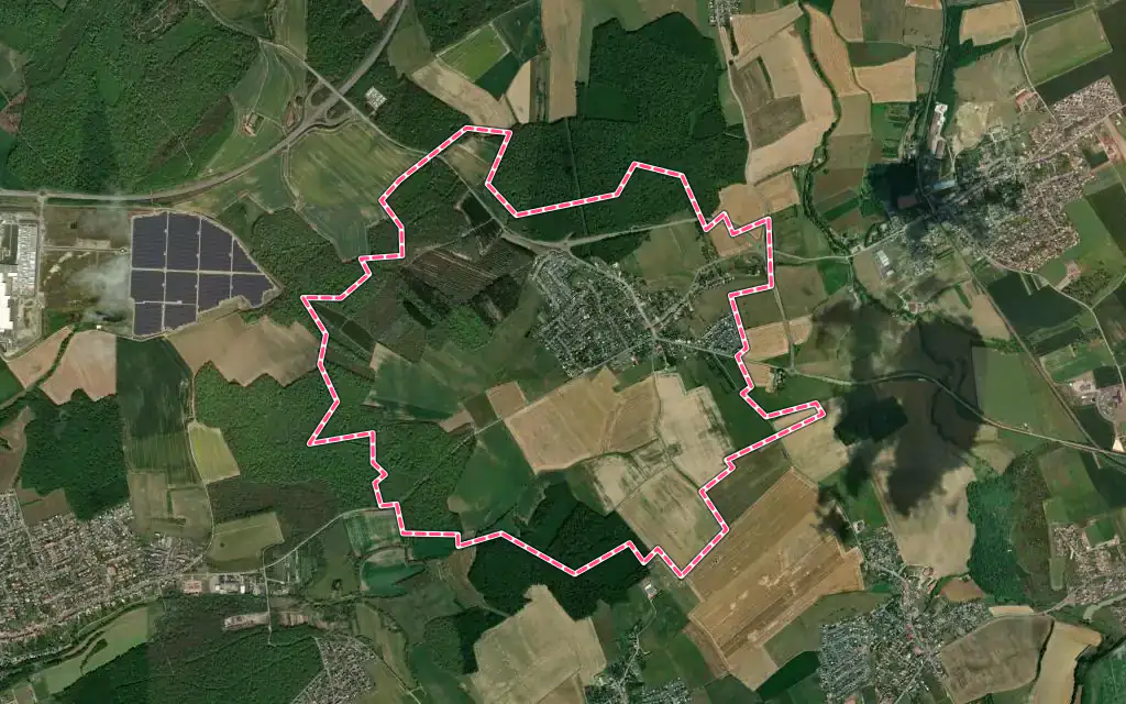 Vue satellite de Stuckange avec ses contours administratifs
