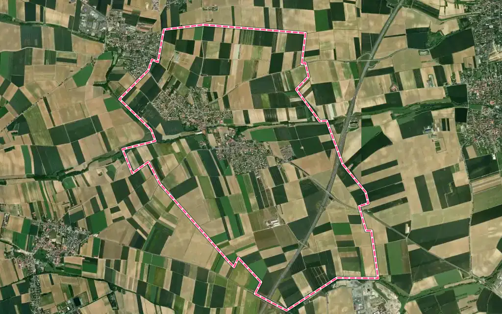 Vue satellite de Stutzheim-Offenheim avec ses contours administratifs