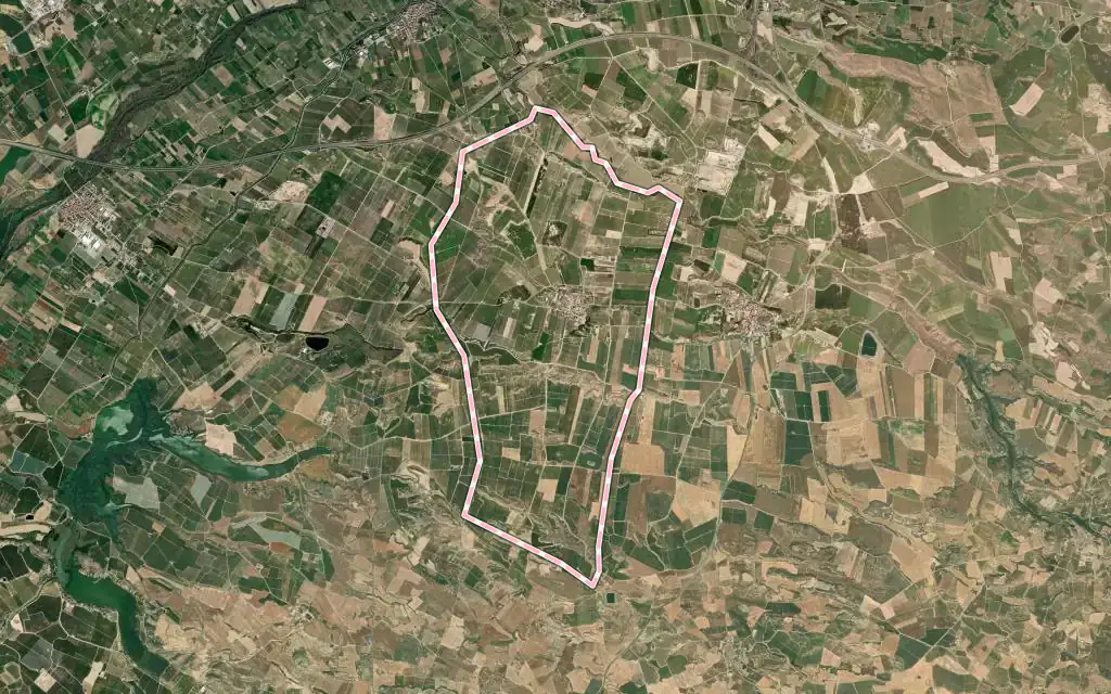 Vista satélite de Sunyer con su contorno administrativo