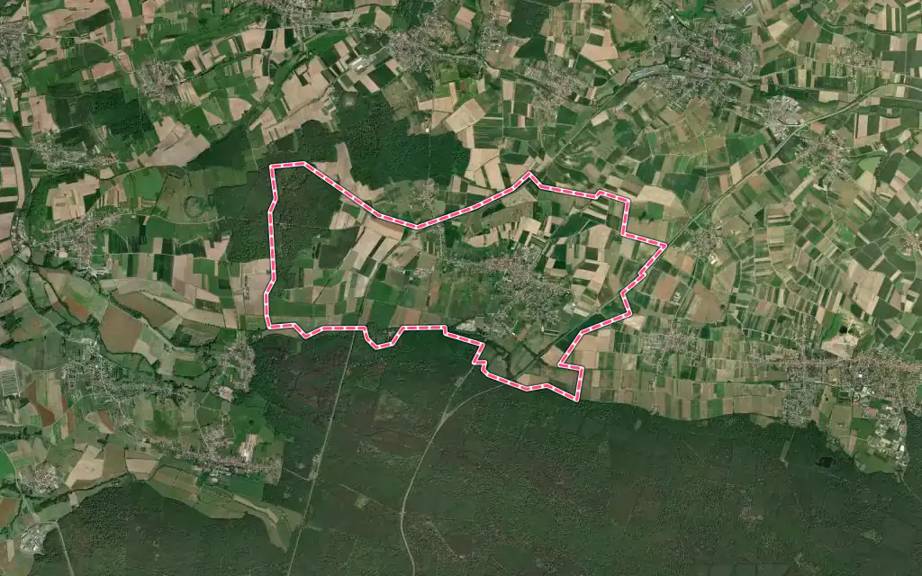 Vue satellite de Surbourg avec ses contours administratifs