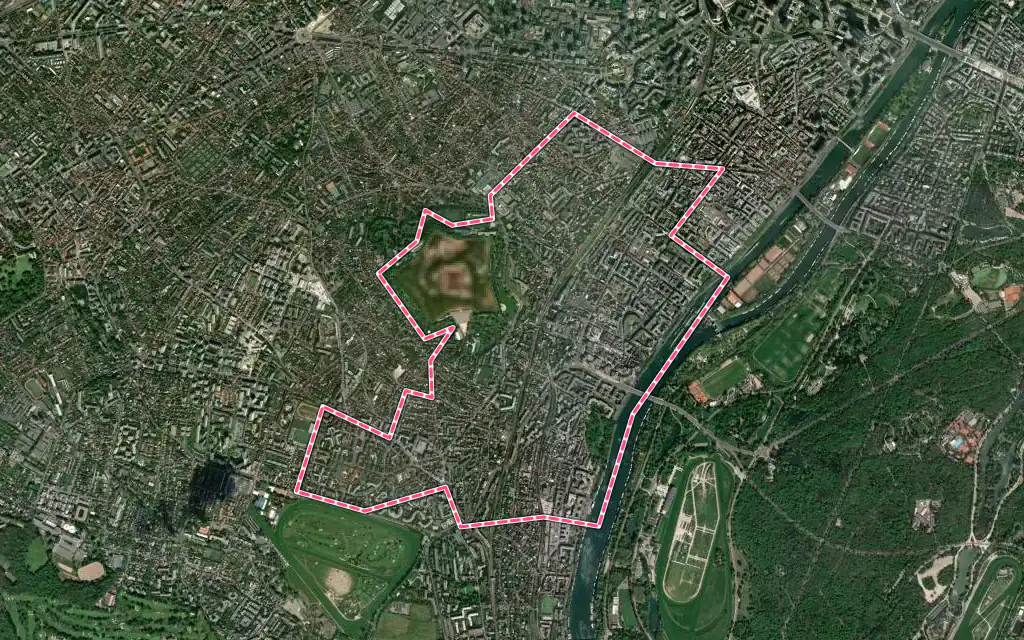 Vue satellite de Suresnes avec ses contours administratifs