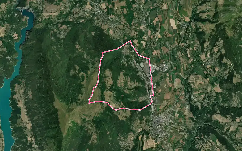 Vue satellite de Susville avec ses contours administratifs
