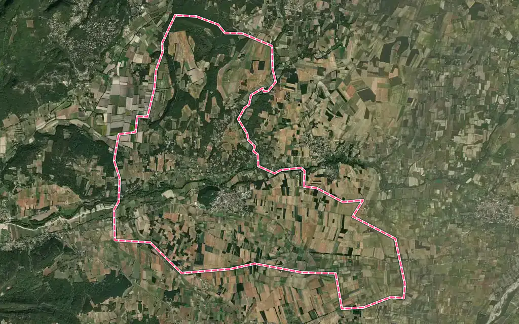 Vue satellite de Suze-la-Rousse avec ses contours administratifs