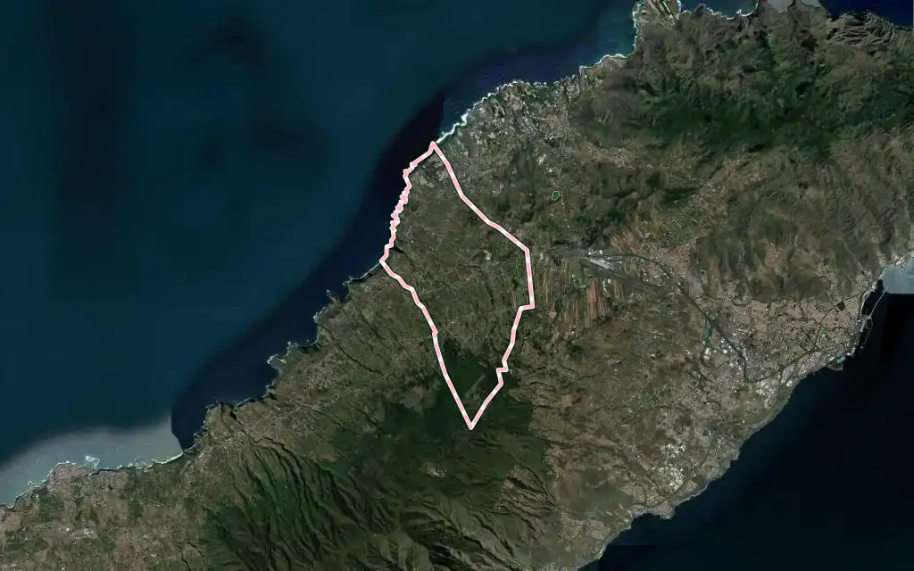 Vista satélite de Tacoronte con su contorno administrativo