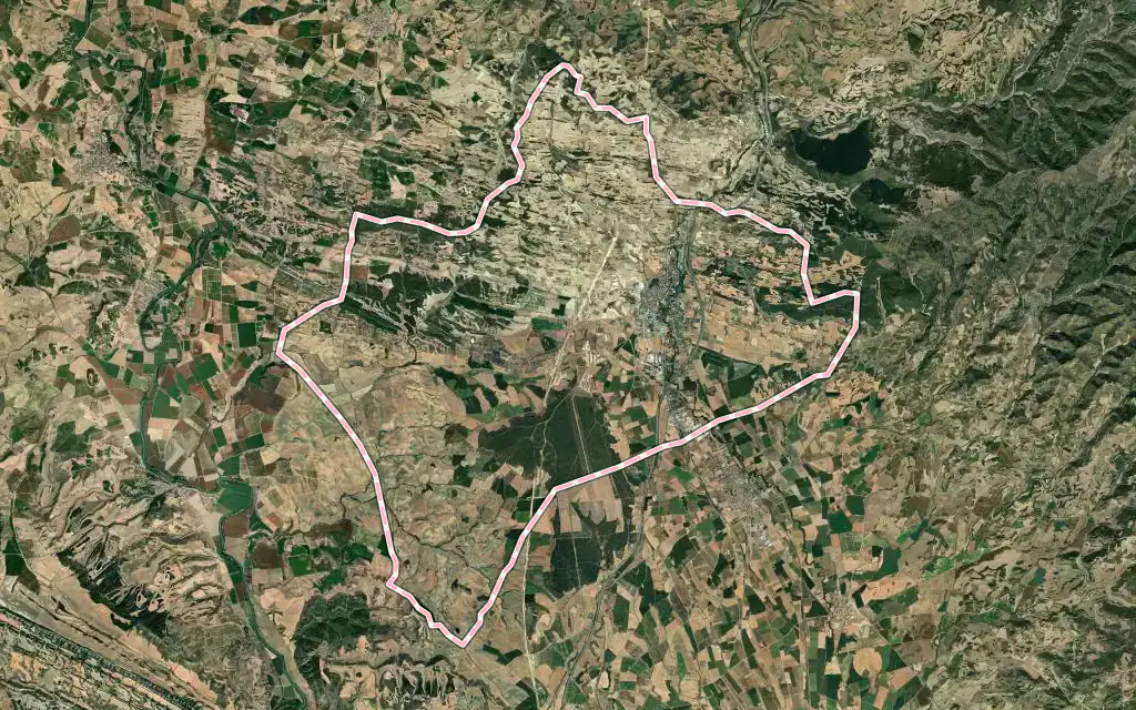 Vista satélite de Tafalla con su contorno administrativo
