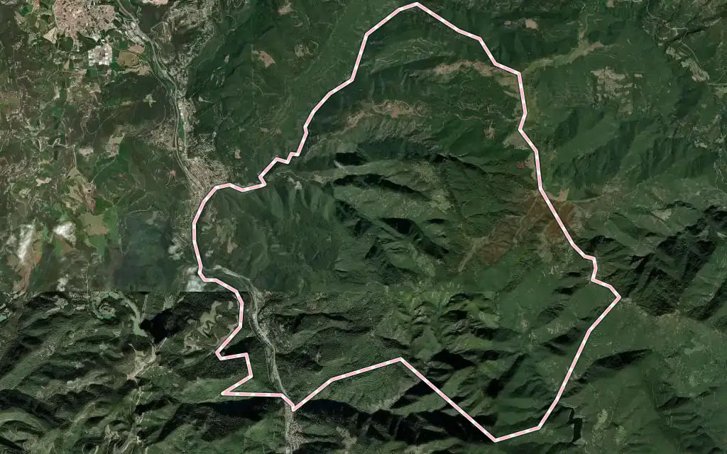 Vista satélite de Tagamanent con su contorno administrativo