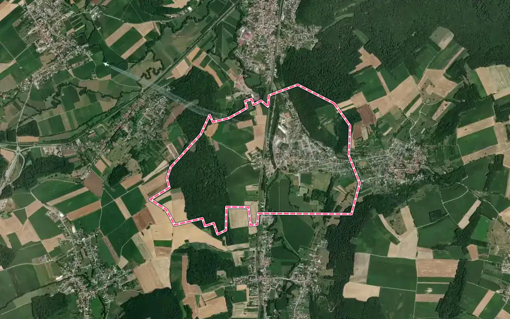 Vue satellite de Tagolsheim avec ses contours administratifs