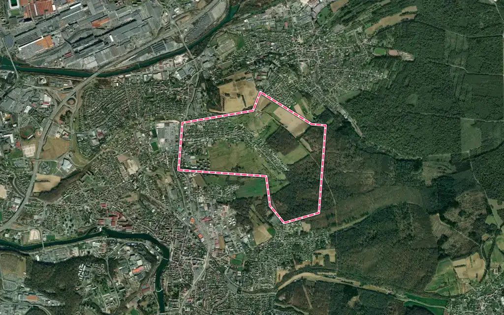 Vue satellite de Taillecourt avec ses contours administratifs