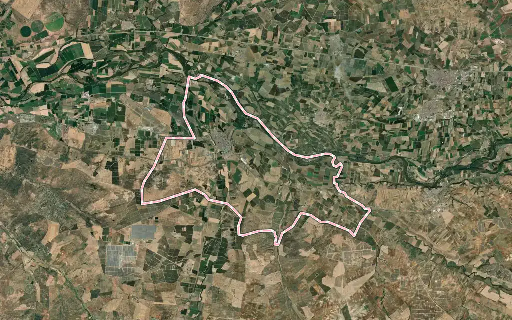 Vista satélite de Talavera La Real con su contorno administrativo