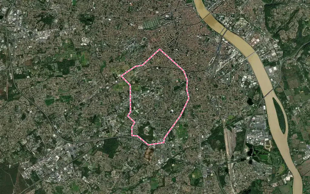 Vue satellite de Talence avec ses contours administratifs