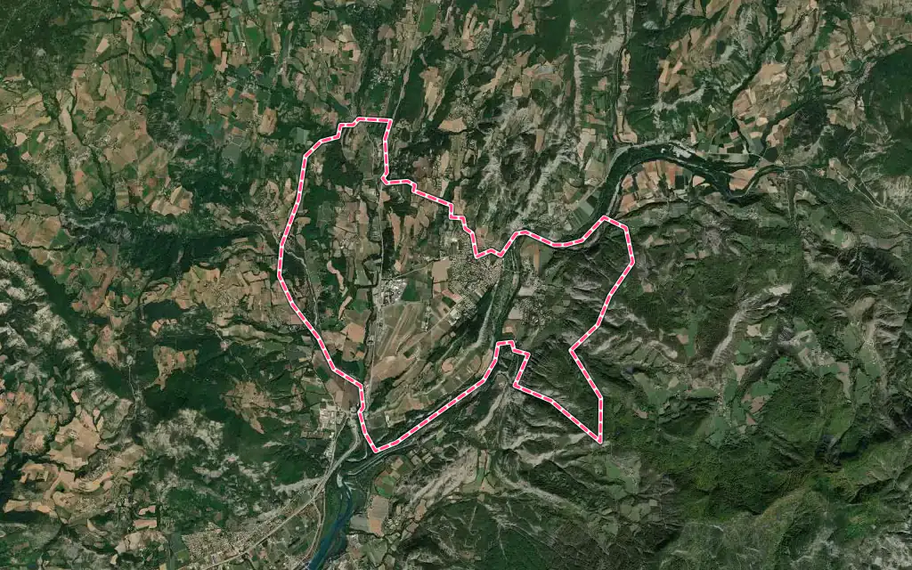 Vue satellite de Tallard avec ses contours administratifs