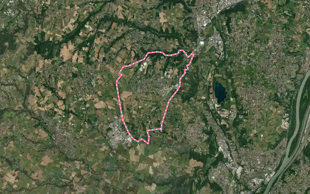 Vue satellite de Taluyers avec ses contours administratifs
