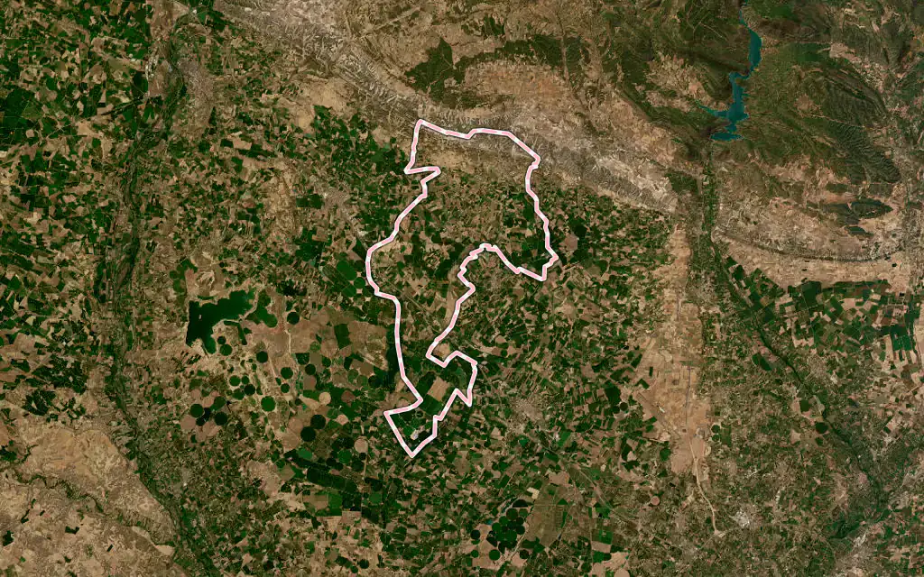 Vista satélite de Tamarite de Litera / Tamarit de Llitera con su contorno administrativo