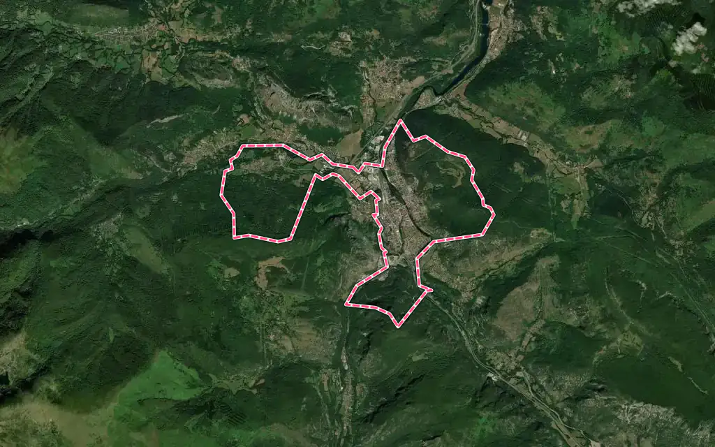 Vue satellite de Tarascon-sur-Ariège avec ses contours administratifs