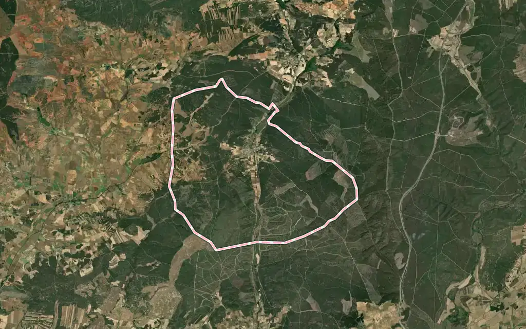 Vista satélite de Tardelcuende con su contorno administrativo