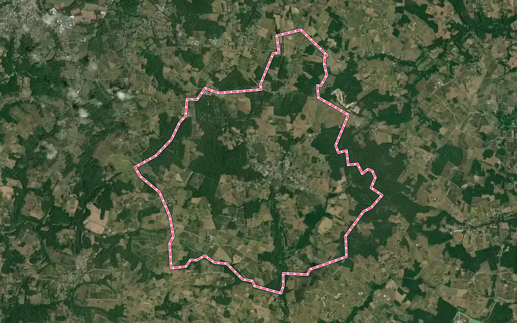 Vue satellite de Targon avec ses contours administratifs
