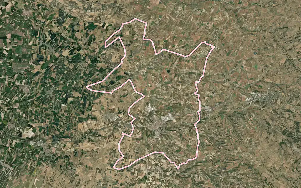 Vista satélite de Tàrrega con su contorno administrativo