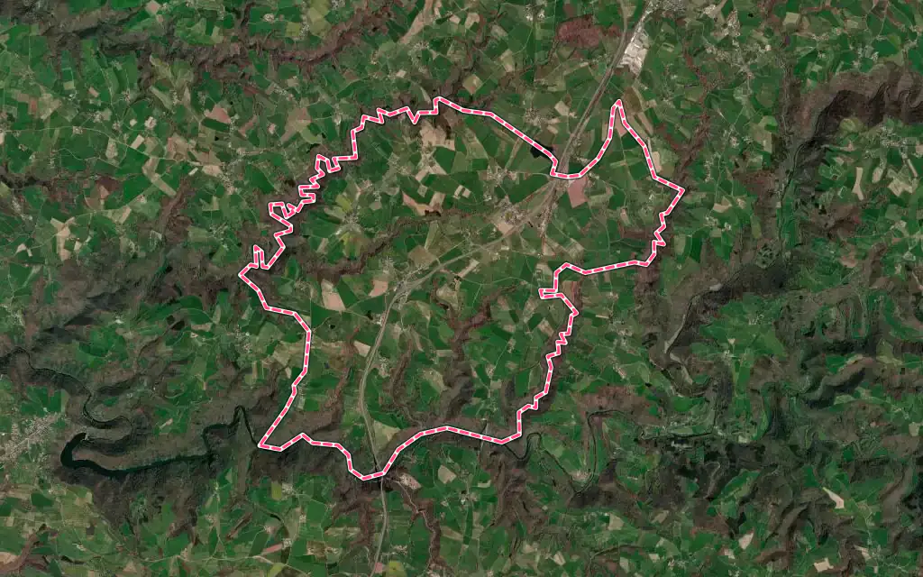 Vue satellite de Tauriac-de-Naucelle avec ses contours administratifs