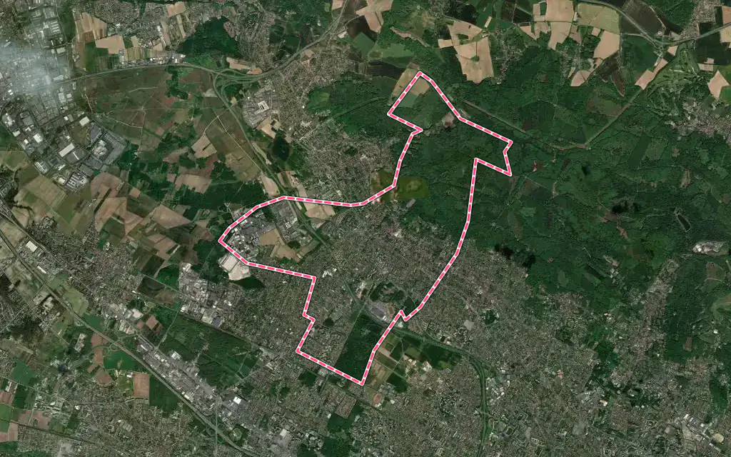 Vue satellite de Taverny avec ses contours administratifs