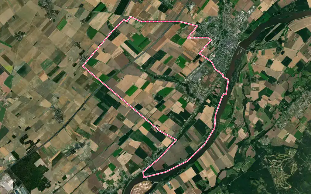 Vue satellite de Tavers avec ses contours administratifs
