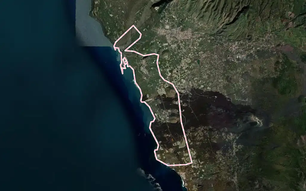 Vista satélite de Tazacorte con su contorno administrativo
