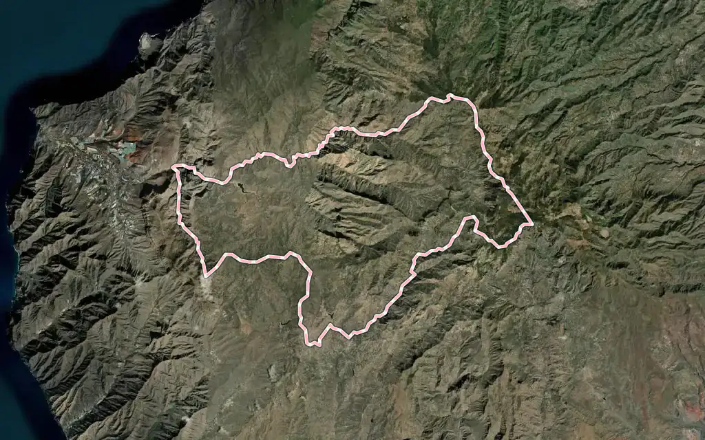 Vista satélite de Tejeda con su contorno administrativo