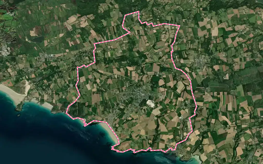 Vue satellite de Telgruc-sur-Mer avec ses contours administratifs