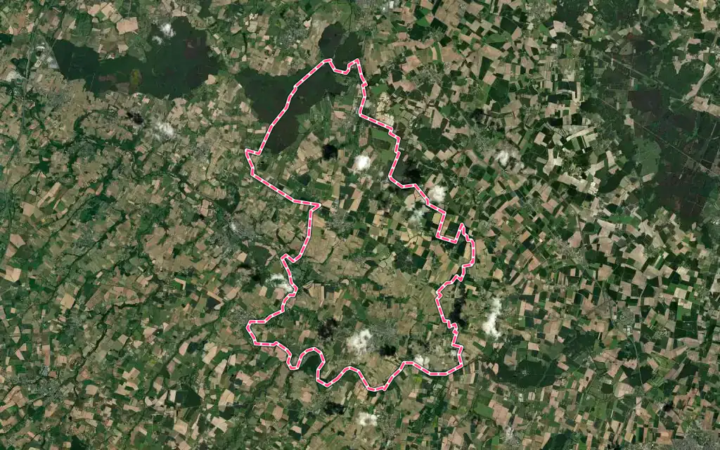 Vue satellite de Terranjou avec ses contours administratifs