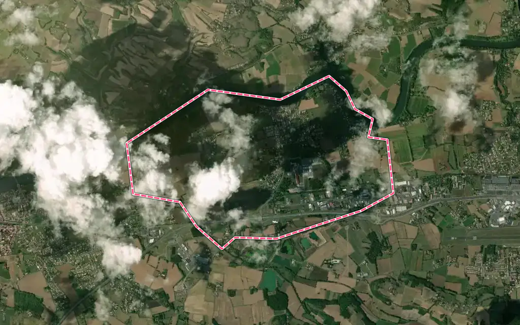Vue satellite de Terssac avec ses contours administratifs