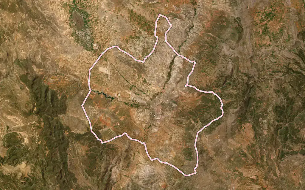 Vista satélite de Teruel con su contorno administrativo